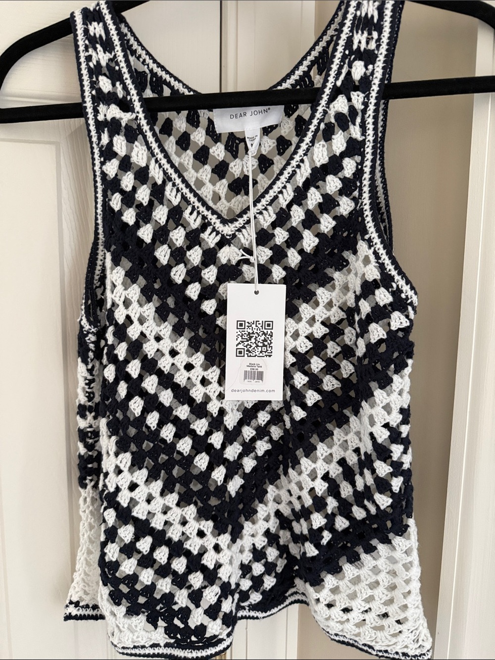 Dear John Black iris  & White Crochet V-Neck Tank